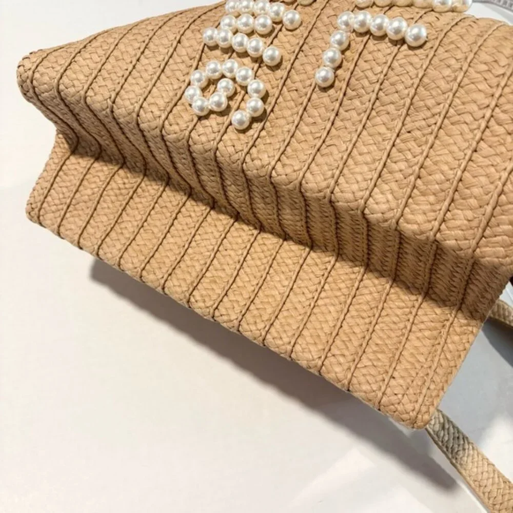 NWT Beyond the Beach Social Distancing Straw Tote Pearl Embellished Bag